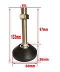 8 Pack Heavy Duty Swivel Adjustable Leveling Feet For Home And Office Furniture Machinery Rock Solid Table Support Bolts With D80mm Wide Base And M20 M24 Threads with measurements shown.