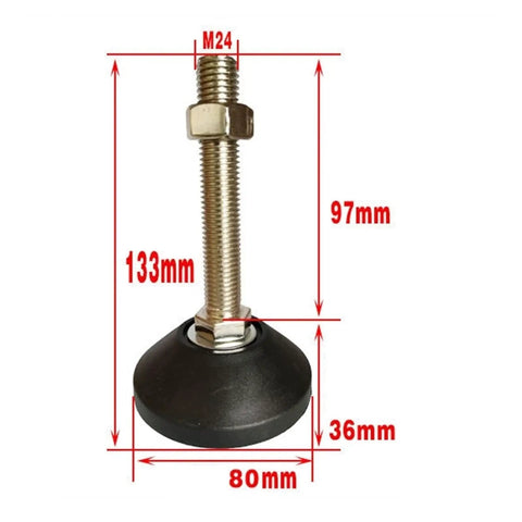 Eight Pieces Beast Mode Adjustable Leveling Feet For Heavy Duty Desk And Machinery Mount with dimensions showing adjustable height.