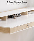 Sit Stand Desk With Drawers And Shelves 47 By 23.6 Inch Electric Height Adjustable Standing Desk With Storage Memory Presets 28 To 46 Inch Range White Finish For Computer Workstation And Home Office showcasing open shelves