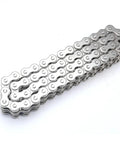 Heavy Duty Industrial 304 Stainless Steel Short Pitch Roller Chain 08B 1.5 M Length For Machinery Drive Sprocket Transmission on white background.