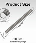 20pc Heavy Duty Extension Springs In 304 Stainless Steel, 40mm length and 3mm diameter for DIY projects and industrial repairs.