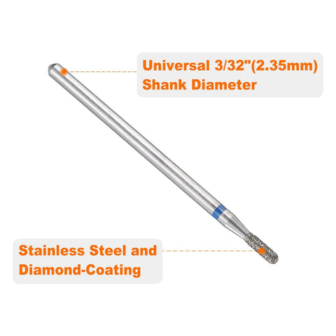 120-140 Grits Diamond Grinding Bit With 1.8mm Cylindrical Ball Head and 2.35mm Shank, 5mm Head, side view