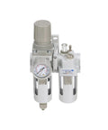 Piggyback Compressed Air Filter Regulator Lubricator Combo 3/8 NPT With 10 Micron Element, Poly/Metal Bowl, front view