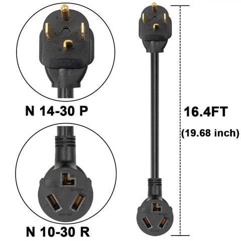 Plug And Play No Fuss Eighteen Inch Dryer Cord Adapter From Four Prong To Three Prong And From Three Prong To Four Prong NEMA 14-30P Male