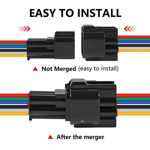 Six Pin Waterproof Electrical Connector Kit 16 AWG Quick Disconnect M F Plugs 3.4 Inch Socket shown detached and merged
