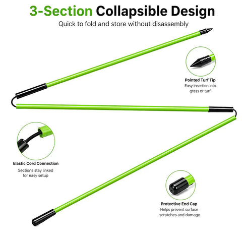 Golf Alignment Sticks 2 Pack, 48 Inch Collapsible Rods With Clear Storage Tube, three-section design with pointed tip and end cap