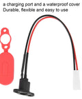 Silicone Charging Port With Waterproof Cover For M365 Electric Scooter, showing red cover and attached cables.