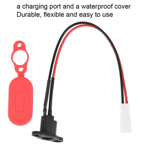 Silicone Charging Port With Waterproof Cover For M365 Electric Scooter, showing red cover and attached cables.