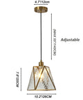 Copper Brass Pendant Light With Water Ripple Glass Lampshade, 10.2 Inch Geometric Pendant Lighting, adjustable hanging fixture