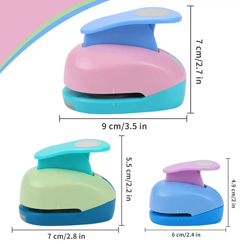 Set Of 3 Circle Punches 5 Eighths Inch 1 Inch And 1.5 Inch Round Punches for DIY Paper Crafts, featuring durable ABS shell, displayed with sizes