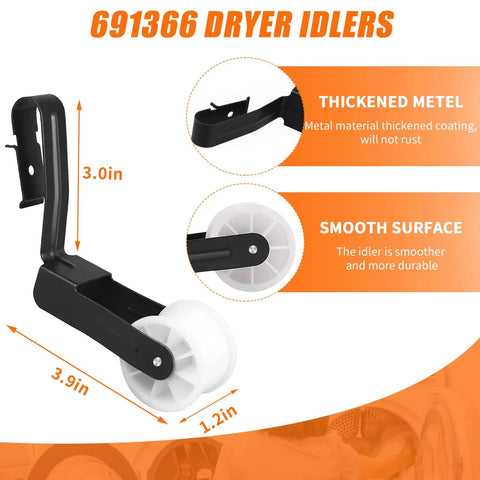 691366 idler pulley from Dryer Repair Kit With Belt, Idler Pulley, And Drum Roller Replacement For Major Dryers