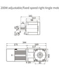 Technical diagram of 110V 200W Beefy Speed Reduction Motor with 90 Degree Output Adjustable Gear Ratio 45 RPM AC Gear Reduction Motor