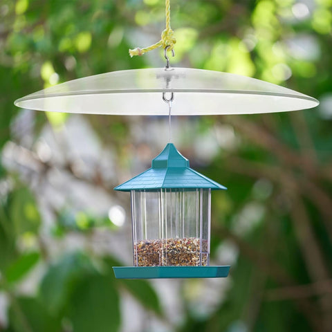 Weatherproof outdoor bird feeder cover dome as a protection shield, easy installation, durable rain guard for hanging feeders