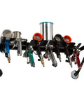Eight Gun Shelf With Magnetic Mount For Spray Guns And Blowers, Holds Up To Eight Guns With Cup Adapter Slots, front view