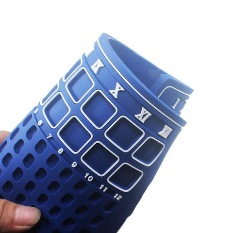 Heavy Grade Silicone Rubber Work Pad With Multiple Compartments For Lock Pinning Kits Keeps Your Bench Sleek And Ready Tough Blue Surface with numbered compartments.