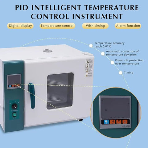 Heavy Duty Lab Drying Oven With Digital Forced Air Convection For Precise Temp Control Up To 300C showing digital display and control knobs.
