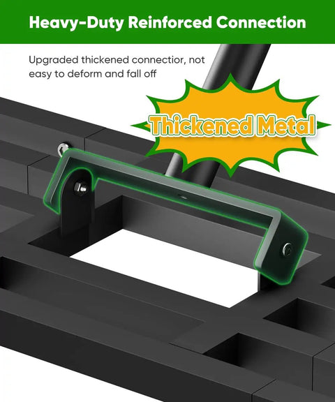 Close-up of heavy-duty reinforced connection on 36X10 Inch Lawn Leveling Rake With Adjustable Long Handle, featuring thickened metal.