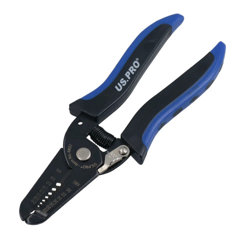 Seven Inch Multifunctional Electrical Wire Strippers And Cutters 22 To 10 Awg With Comfy Soft Grip Handles in black and blue.
