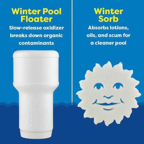 Pool Winterizing Kit For Above Ground And In Ground Pools All In One Chemistry Set up to 15,000 Gallons showing Winter Pool Floater and Sorb