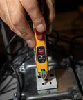 Non Contact Voltage Tester With Outlet Tester detecting live cables, bright green LED indicator, dual range 12 to 48V AC and 48 to 1000V AC
