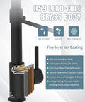 Black Kitchen Faucet With Soap Dispenser And Pull Down Sprayer No Frills Single Handle Stainless Steel RV Camper Farmhouse Sink Tap For Kitchen Sink Easy Install Durable High Arc Design H59 lead-free brass body details with anti-fingerprint coating.