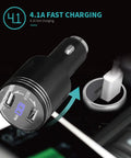 Dual USB Car Charger With Quick Charge 3.0, 2 USB Ports, In Car Carbon Monoxide Alarm With LCD Display, black adapter view