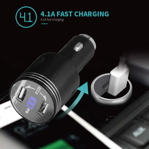 Dual USB Car Charger With Quick Charge 3.0, 2 USB Ports, In Car Carbon Monoxide Alarm With LCD Display, black adapter view