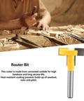 Premium T Slot Router Bit With 1 4 Inch Shank Made From Durable Cemented Carbide For Smooth Woodworking Projects And Perfect Grooves In Soft Wood Materials on a wooden background.