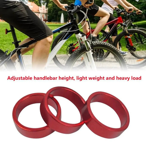 Ten Pack Bike Headset Spacers For One And One Eighth Inch Steerer Aluminum Alloy Stem Spacers with bikers in background
