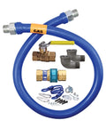 48 Inch Gas Hookup Kit With 0.5 Inch Fittings, Stainless Steel Braided Hose, Blue PVC Coating, Two Elbows, Quick Disconnect