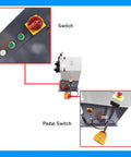 Rock Solid Three Roll Pinch Bender Ring Roller Metal Bending Machine Adjustable Arc Control features switch and pedal control interface.