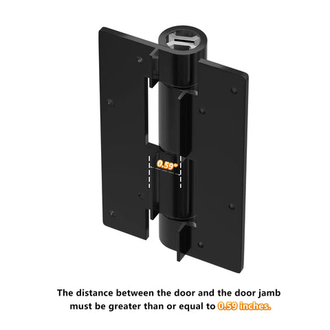 Heavy Duty Aluminum Self Closing Gate Hinges Featuring Slick Adjustable Spring Tension For Rock Solid Auto Fence Gate Closure showing hinge detail and measurement of 0.59 inches.