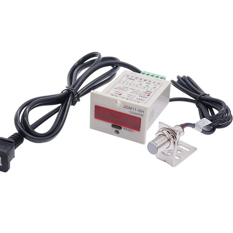 Led Auto Display Digital Counter 0-999999 With Hall Proximity Sensor 10mm Detection Distance NPN Normally Open Output 110-240V AC Power Six Digit Counter With Holder Included For DIY Automation Projects, with wired sensor and holder