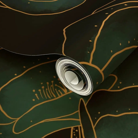 Elegant Poppy Metallic Blue Gold Wallpaper With Fibrous Texture Top Shelf Eco Friendly Wallcovering curled roll detail