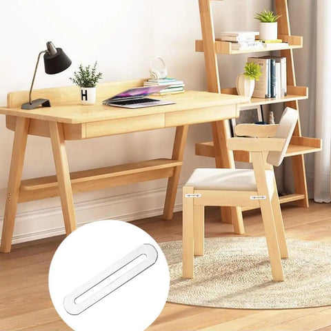 Stainless Steel Adjustable Slotted Bracket Set For Timber Wood Furniture And PC Case Mounts, attached to wooden chair leg