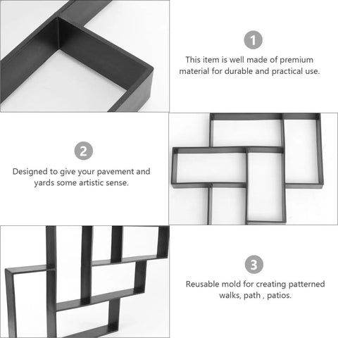 Garden Paving Mold For Concrete Walkways And Patios, Easy To Use Plastic Rectangular Floor Mold, Durable Polypropylene, Black