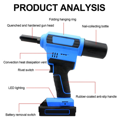 Cordless Brushless Electric Rivet Gun With Reliable Lithium Power And Ultra Quiet Auto Feed for seamless metal fastening projects.