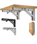 Foldable Triangular Stainless Steel Wall Shelf Brackets Set Of 2 For Adjustable Table Support, mounted with wooden shelf