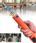 Heavy Duty Automatic Rebar Tie Wire Twister With Electric Power And Carbon Steel Body held near rebar structures in construction.
