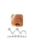 18G Titanium Nose Studs And Rings For Women And Men Includes L Shape And Corkscrew Styles with sparkling gem on nose