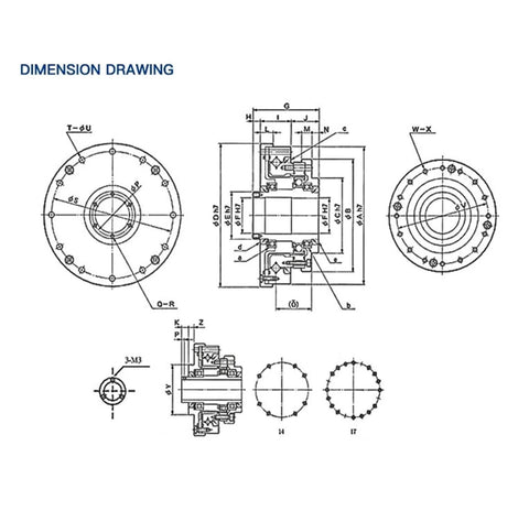 Technical drawing of Compact Harmonic Drive Gearbox With 50 To 1 Reduction For Industrial Automation High Transmission Efficiency.
