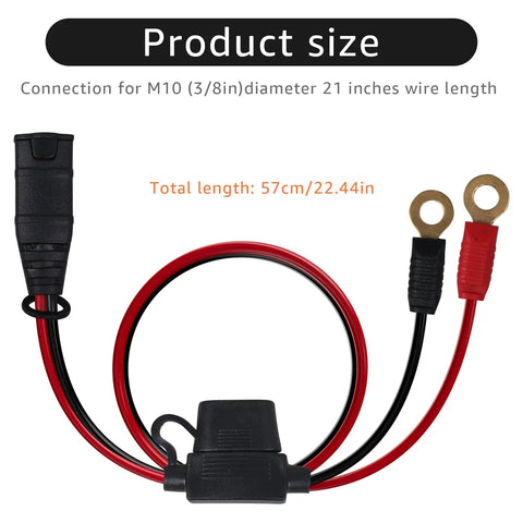 Two Pack Heavy Duty Battery Harness Compatible With Smart Chargers Featuring M10 Three Eighth Inch Terminal Connectors, 21 inch wire.