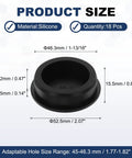 18 Pack T Shaped Silicone Plugs 46.3mm Diameter Snap In Hole Seals with dimensions and material details