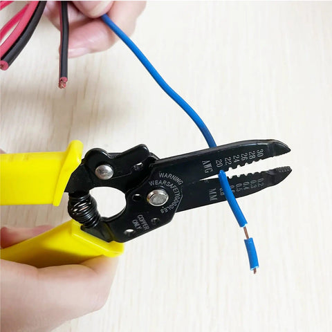 All Purpose Wire Stripper And Cutter Multi Function Hand Tool For 20 to 30 AWG Solid And Stranded Wire, 6.5 Inch Wire Stripping Tool in use