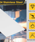 10 Pack 304 Stainless Steel Shim Stock Strips 0.03mm Thick By 1 Inch Wide By 12 Inches Long Flat Bar Gap Filler Trim For DIY Craft Projects Durable Rust Resistant Metal next to stability and resistance icons on a manufacturing background.