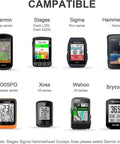 Image showing compatible cycling computers for Out Front Bike Computer Mount, including Garmin Edge, Stages, Sigma, Hammerhead, Bryton.