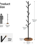 Size diagram of Coat Rack With Nine Hooks Freestanding Metal Hall Tree With Wooden Base For Entryway Space Saving Coat Hanger Stand