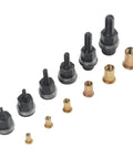 Heavy Duty Carbon Steel Replacement Rivet Nut Mandrels, Six Piece Set For M3 To M10 Manual Hand Riveter Tools, assorted sizes and shapes.