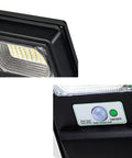 Close-up of JUDYSSY Solar Lights Outdoor Led Solar Powered Motion Sensor Light showing LED panel and motion sensor button.