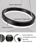 Dimmable LED Pendant Light For Kitchen Island And Dining Room With 59 Inch Adjustable Cord 15W Black One Ring Chandelier detail